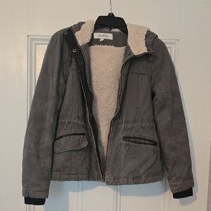 Sebby Gray Pea Coat with Cream Lining